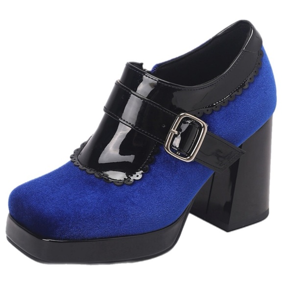 Blue Velvet Platform Shoe Bootie Shoes.  9 - Picture 1 of 16